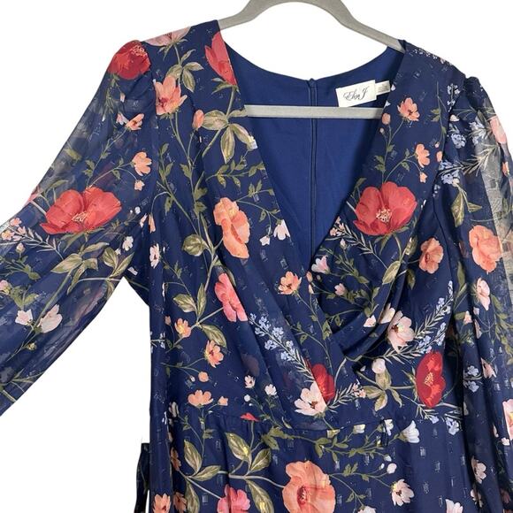 Eliza J Floral Surplice Asymmetric Midi Dress Size 16 - Picture 4 of 9